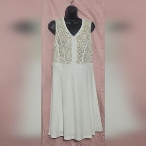 Candalite Womens Ivory Dress w/ Lace Sequins on Top Sleeveless Size Large